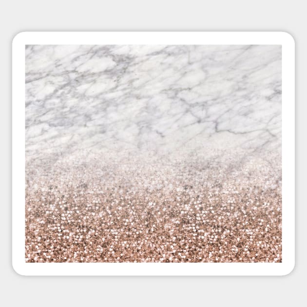 Bold ombre rose gold glitter - white marble Sticker by marbleco